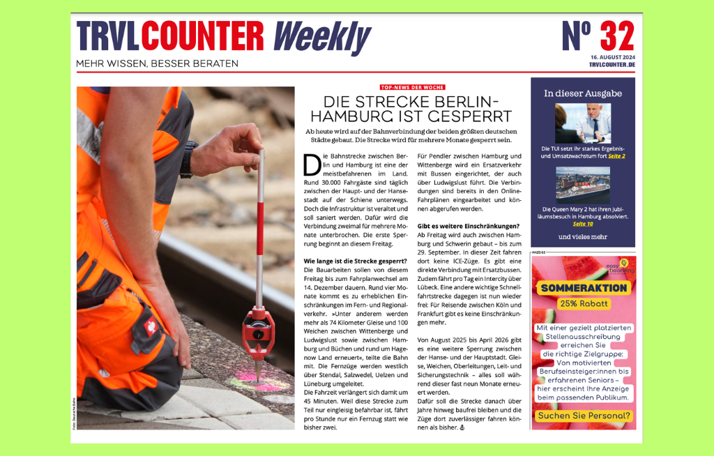 TRVL Counter WEEKLY Nr. 32 vom 17. August 2024