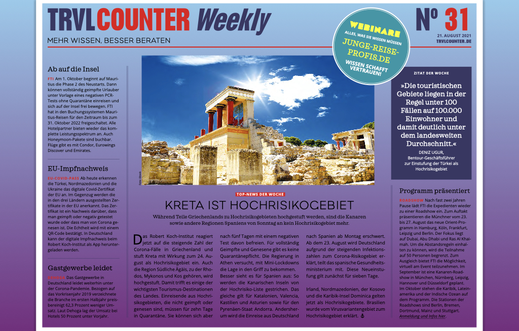 TRVL Counter WEEKLY Nr. 31 vom 21. August 2021