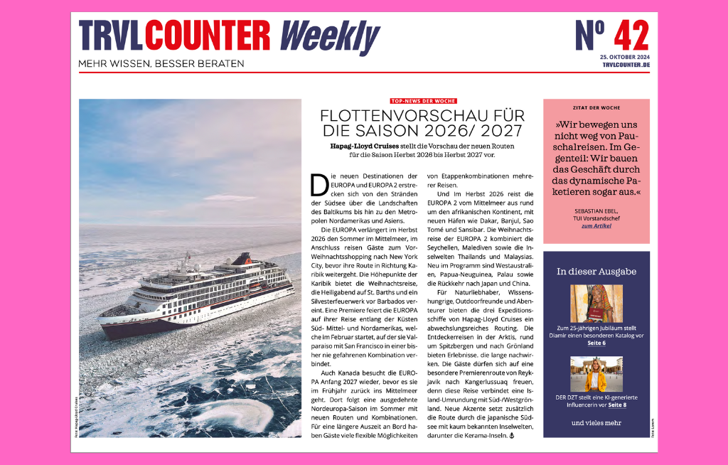 TRVL Counter WEEKLY Nr. 42 vom 25. Oktober 2024