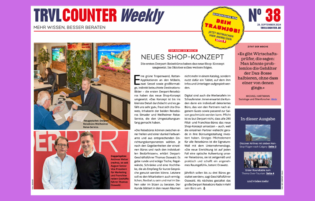 TRVL Counter WEEKLY Nr. 38 vom 28. September 2024