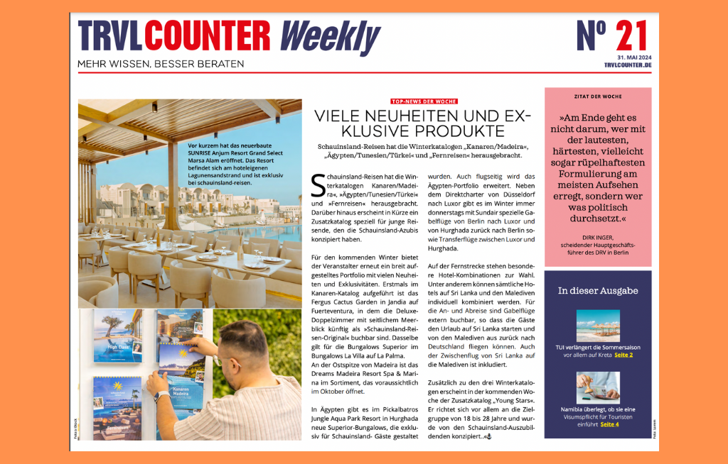 TRVL Counter WEEKLY Nr. 21 vom 31. Mai 2024