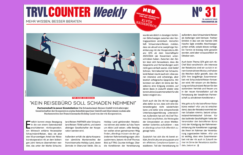 TRVL Counter WEEKLY Nr. 31 vom 18. August 2023