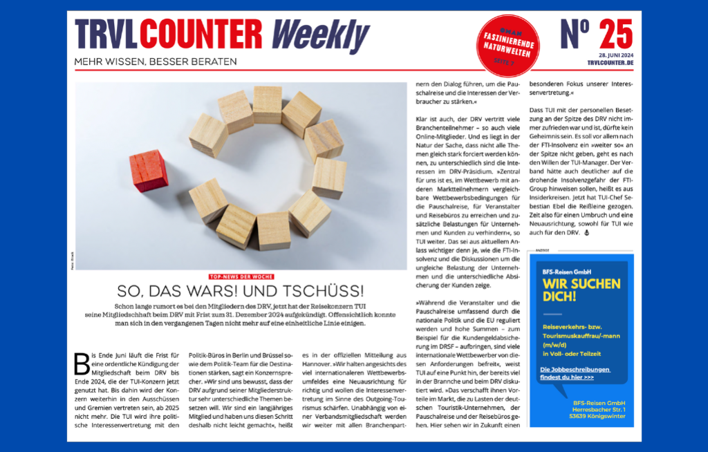 TRVL Counter WEEKLY Nr. 24 vom 28. Juni 2024