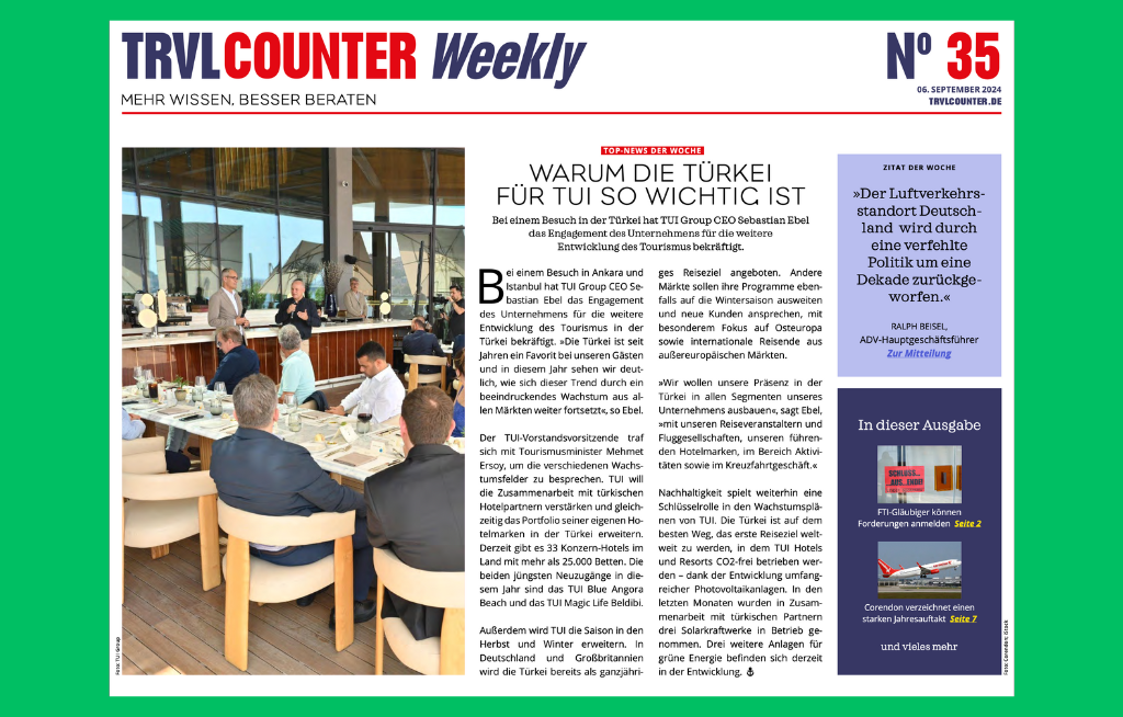 TRVL Counter WEEKLY Nr. 35 vom 07. September 2024