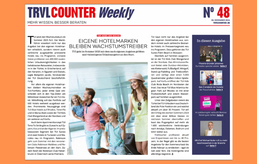 TRVL Counter WEEKLY Nr. 48 vom 08. Dezember 2024