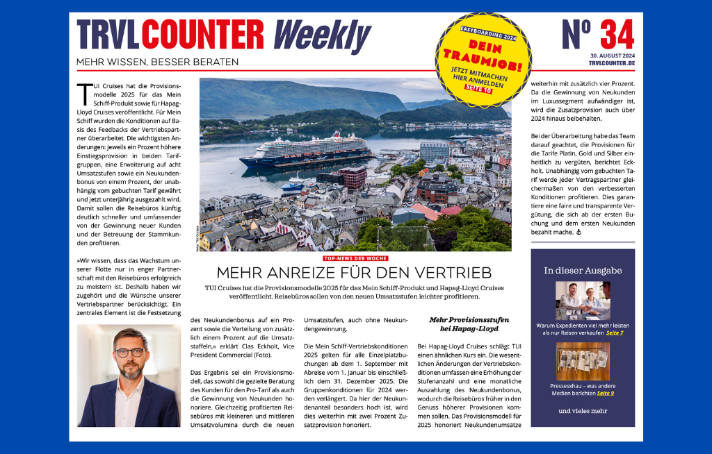 TRVL Counter WEEKLY Nr. 34 vom 31. August 2024