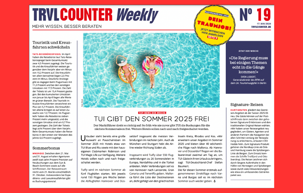 TRVL Counter WEEKLY Nr. 19 vom 17. Mai 2024